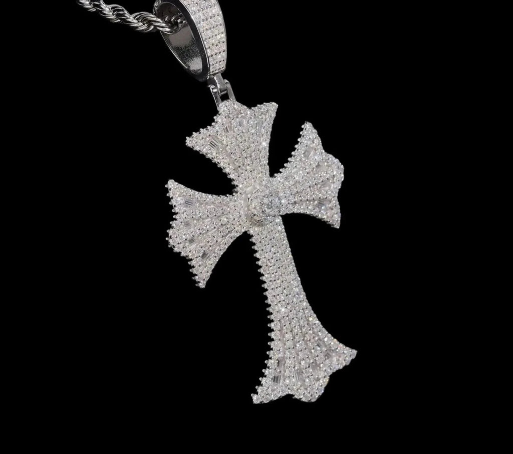 Unisex 925 Sterling Silver Moissanite Cross Iced Out Pendant YP0620