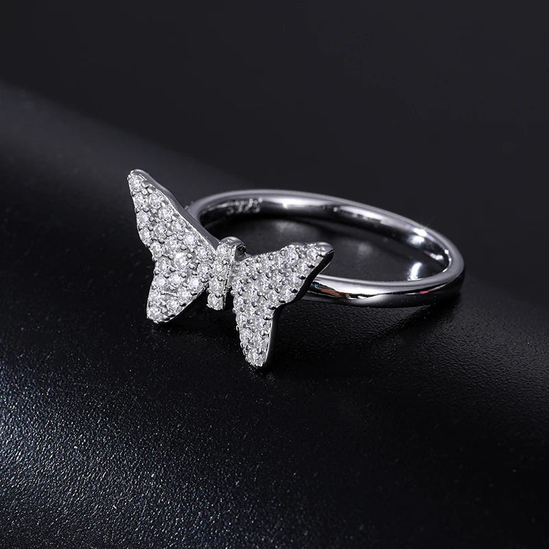Women's Round Brilliant Cut VVS Moissanite Butterfly Ring 925 Sterling Silver