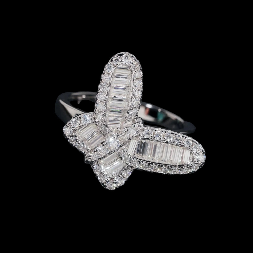 Unisex Iced Out 925 Sterling Silver VVS Moissanite Round Brilliant Cut Butterfly Ring