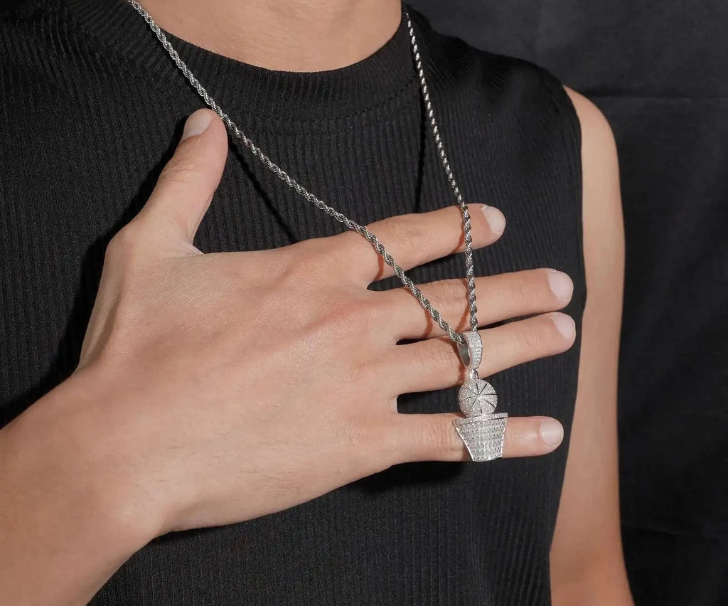 Unisex 925 Sterling Silver VVS Moissanite Basketball Iced Out Pendant