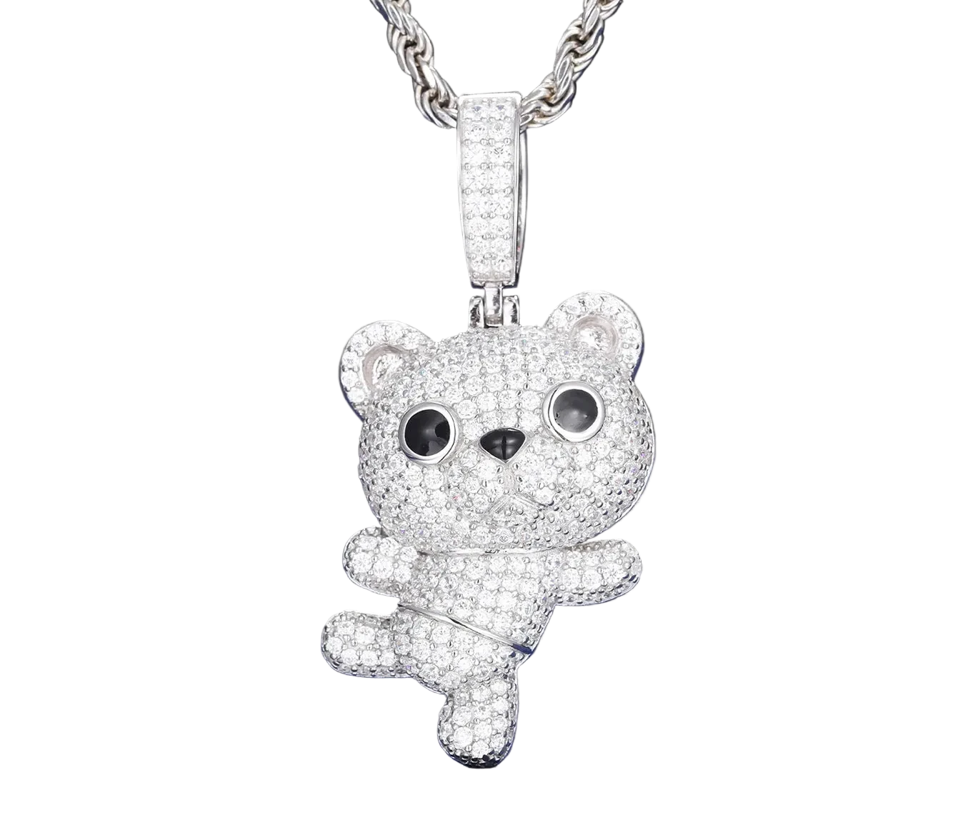 Unisex 925 Sterling Silver VVS Moissanite Dancing Little Bear Iced Out Pendant