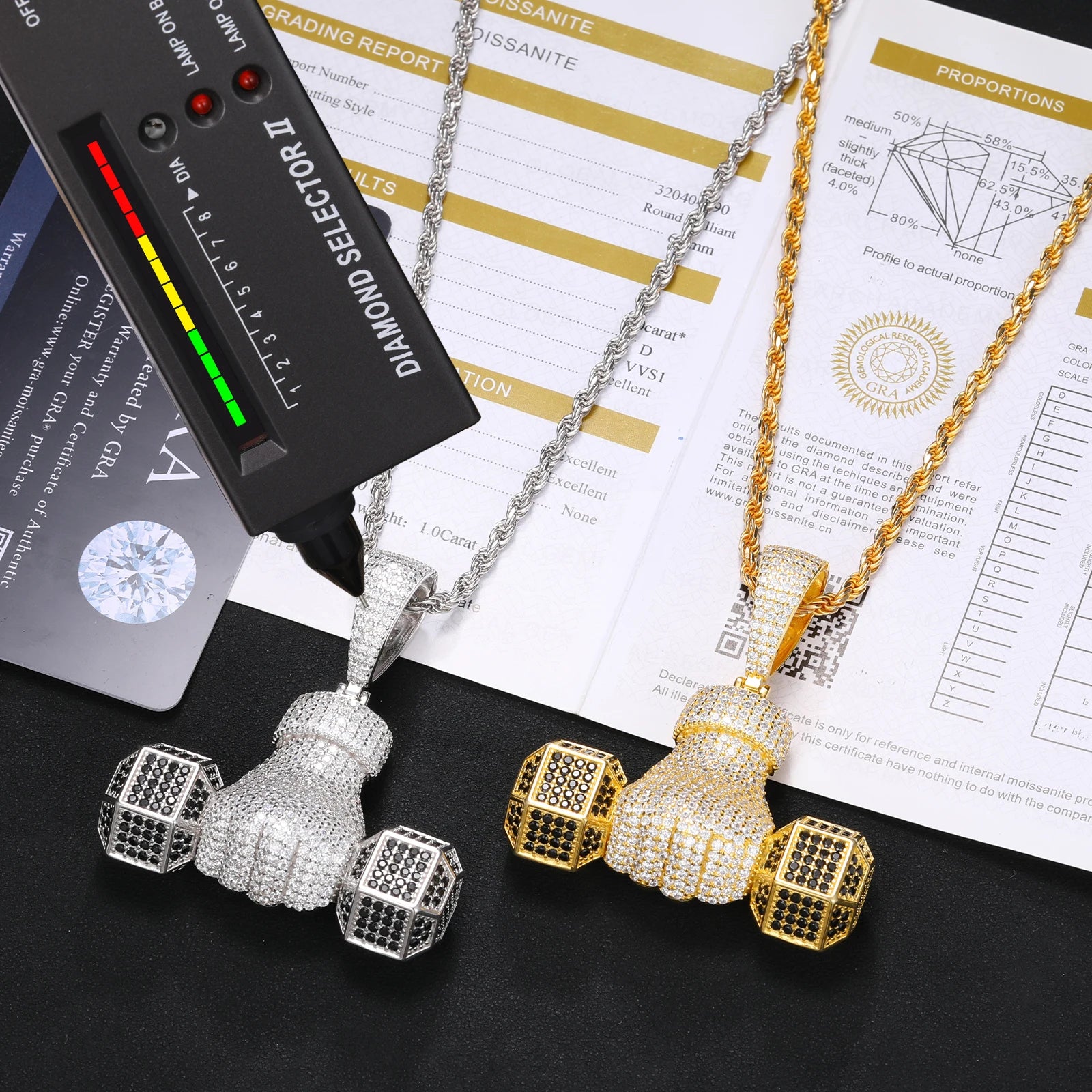 Unisex Iced Out Dumbbell Pendant 925 Sterling Silver VVS Moissanite TQP0374