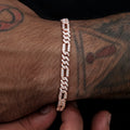 Men's 6mm Round Brilliant Cut VVS Moissanite Figaro Cuban Link Chain Bracelet 925 Sterling Silver