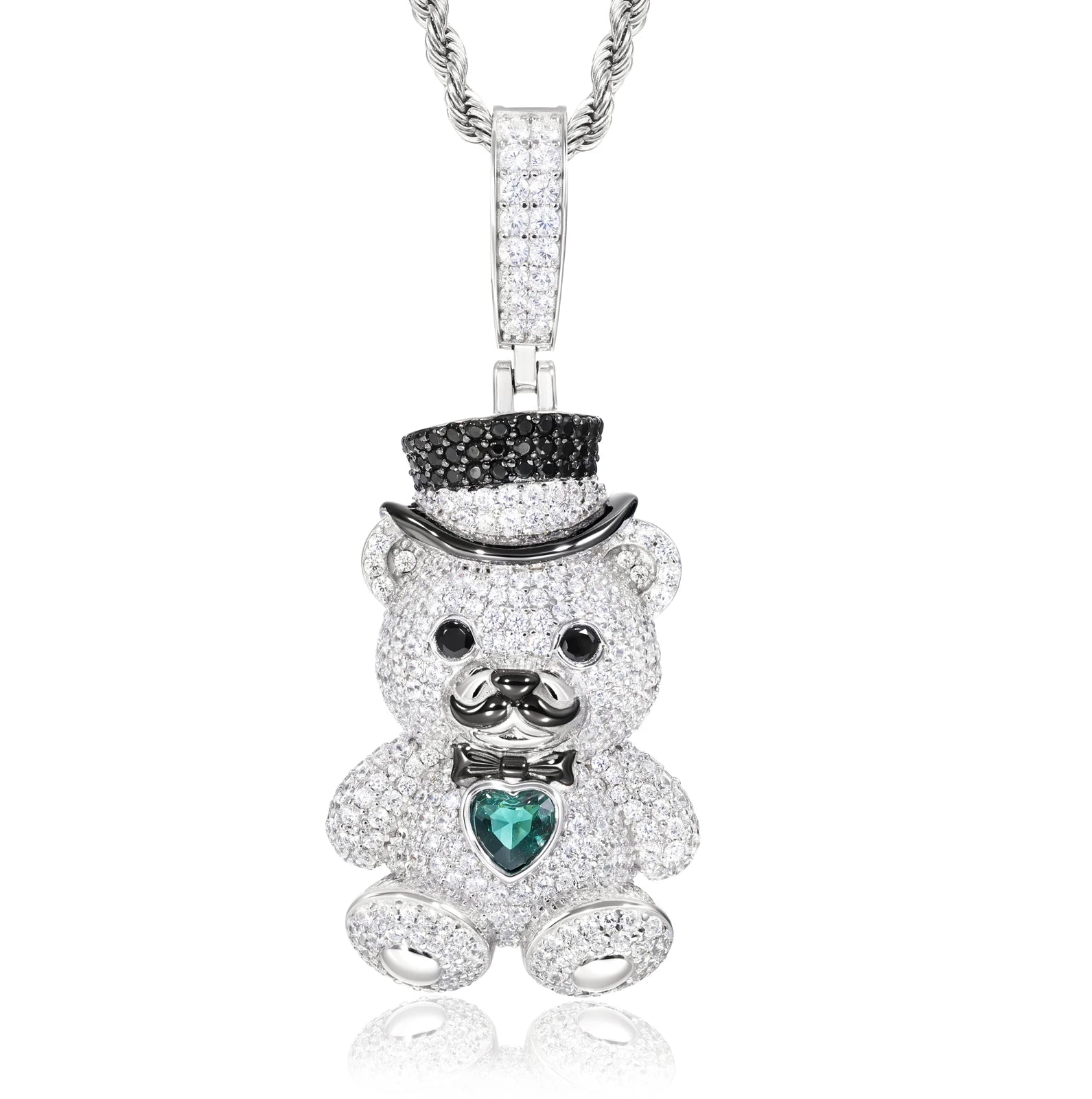 Unisex 925 Sterling Silver VVS Moissanite Iced Out Teddy Bear Pendant TQP0895