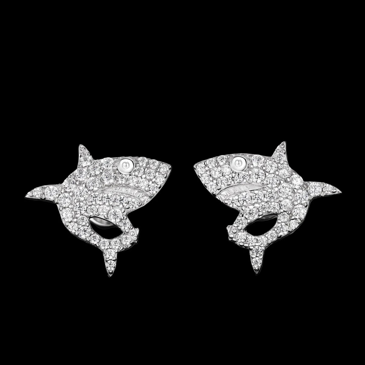 Unisex Iced Out 925 Sterling Silver VVS Moissanite Shark Stud Earrings
