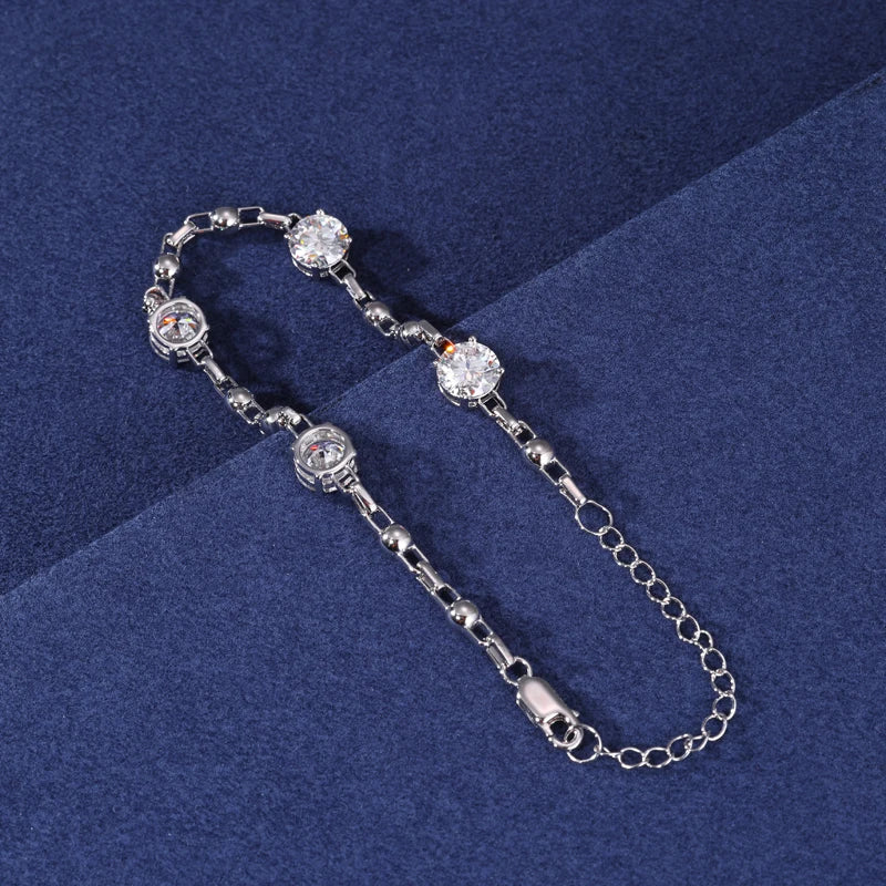 Unisex Iced Out 925 Sterling Silver VVS Moissanite Round Brilliant Cut Bead Link Chain Bracelet 8mm