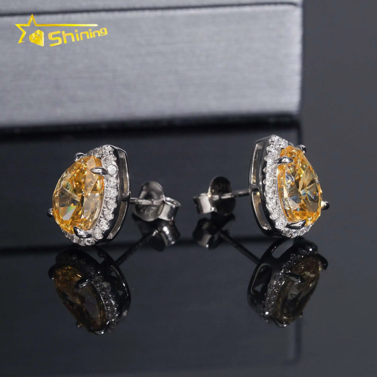 Women's Pear Cut Sunny Orange Lab Grown Moissanite Stud Earrings 925 Sterling Silver