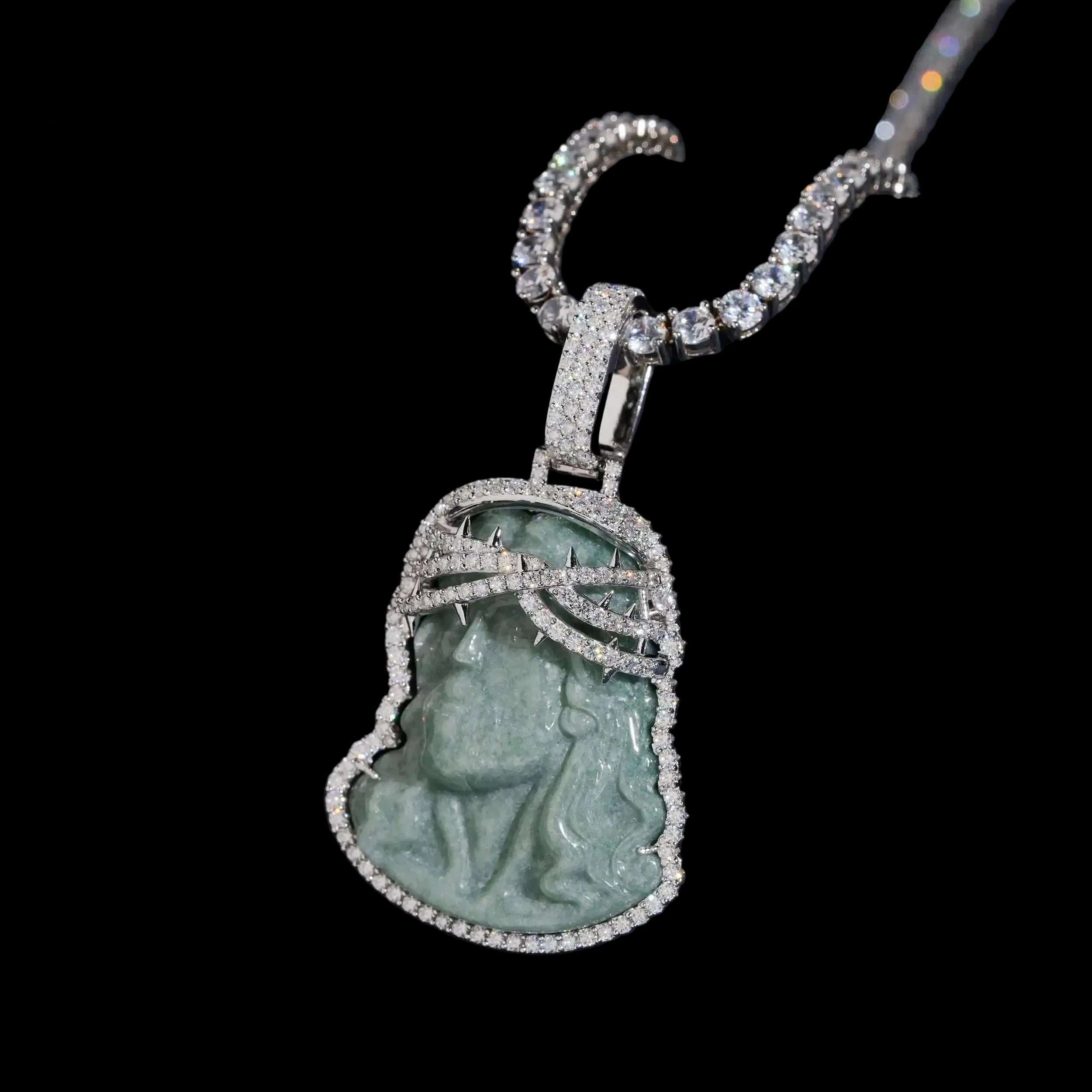 Unisex 925 Sterling Silver VVS Moissanite Jesus Head Iced Out Pendant BP4743