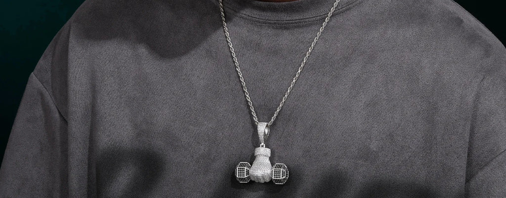 Unisex Iced Out Dumbbell Pendant 925 Sterling Silver VVS Moissanite TQP0374
