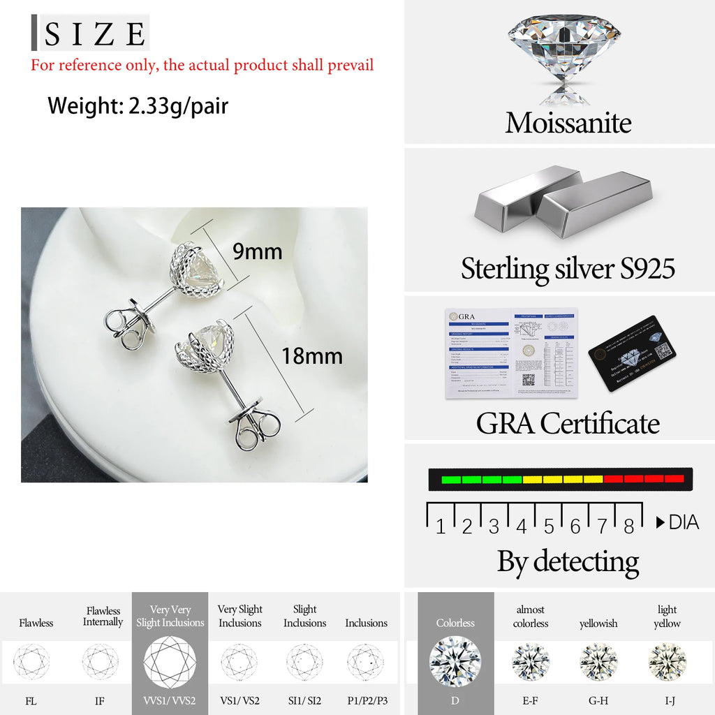 Men's Dragon Claw VVS Moissanite Stud Earrings 925 Sterling Silver