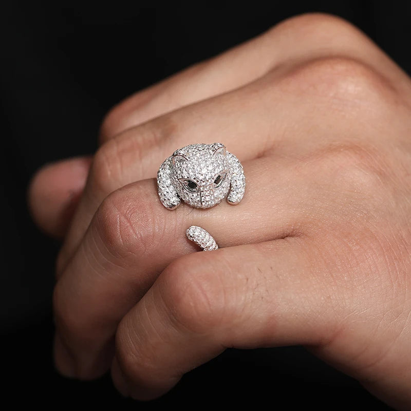 Unisex Round Brilliant Cut VVS Moissanite Leopard Head Ring 925 Sterling Silver
