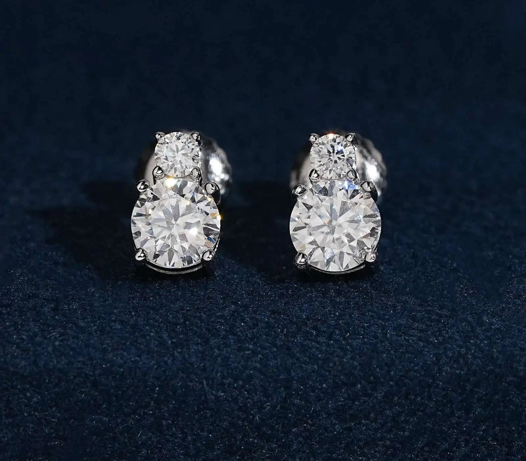 Unisex 925 Sterling Silver VVS Moissanite Round Double Halo Iced Out Stud Earrings