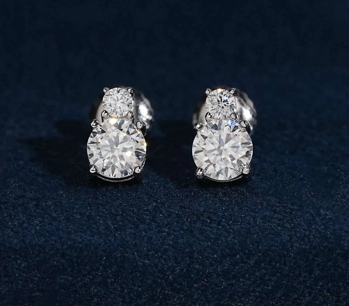 Unisex 925 Sterling Silver VVS Moissanite Round Double Halo Iced Out Stud Earrings