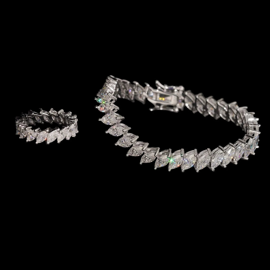 Women's Marquise Cut VVS Moissanite Fancy Band Ring 925 Sterling Silver