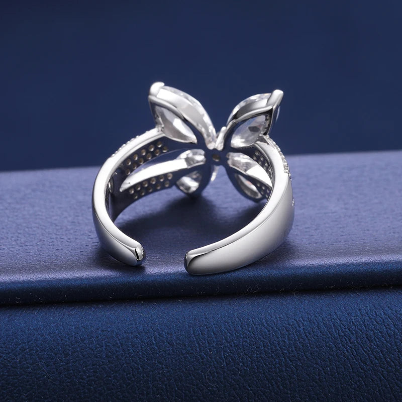 Women's Iced Out 925 Sterling Silver Pear Cut 5A Cubic Zirconia Butterfly Open Ring