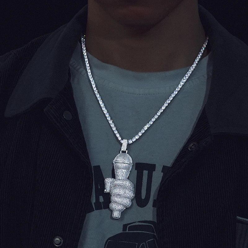 Unisex Iced Out Rapper's Microphone Pendant 925 Sterling Silver VVS Moissanite TQP0341