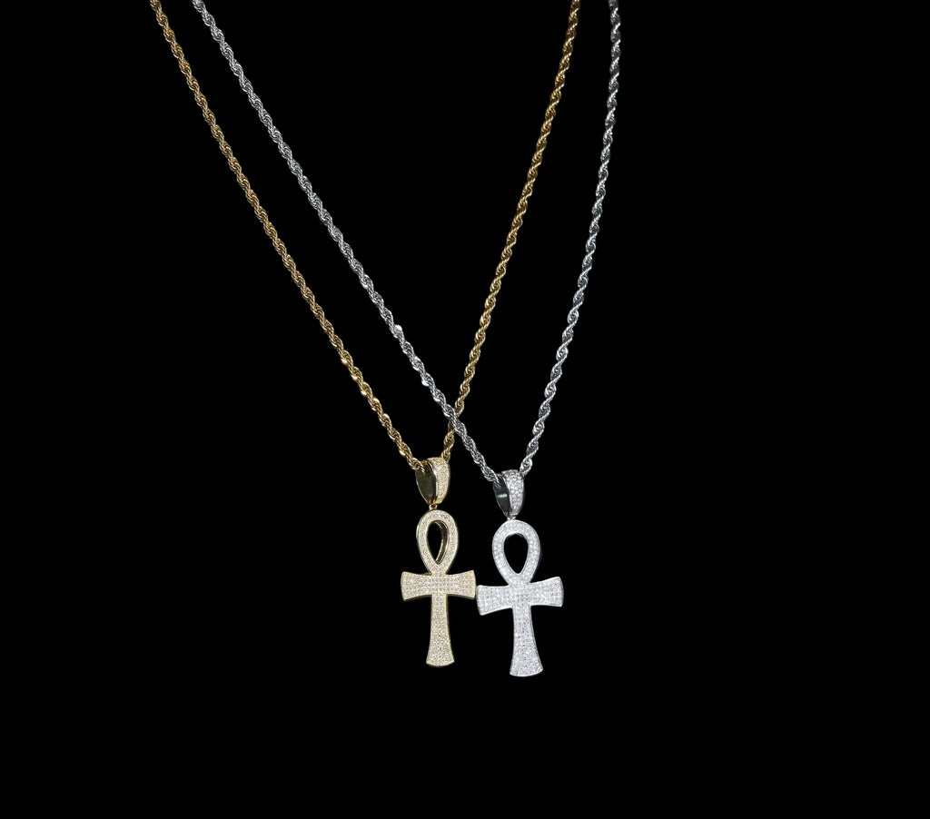 Unisex 925 Sterling Silver VVS Moissanite Ankh Cross Iced Out Pendant P6102