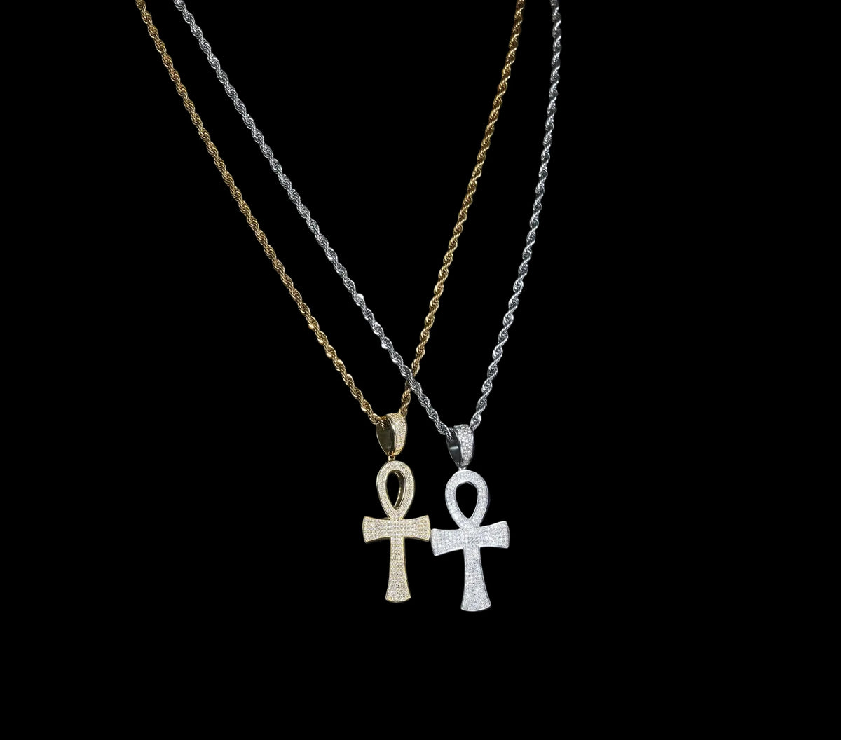 Unisex 925 Sterling Silver VVS Moissanite Ankh Cross Iced Out Pendant P6102