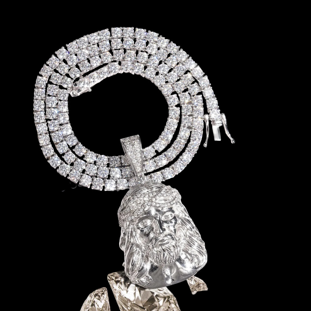 Unisex Iced Out Jesus Pendant 925 Sterling Silver VVS Moissanite JN9394