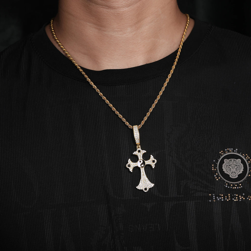Unisex Iced Out Taiji Cross Pendant 925 Sterling Silver VVS Moissanite TQP0471