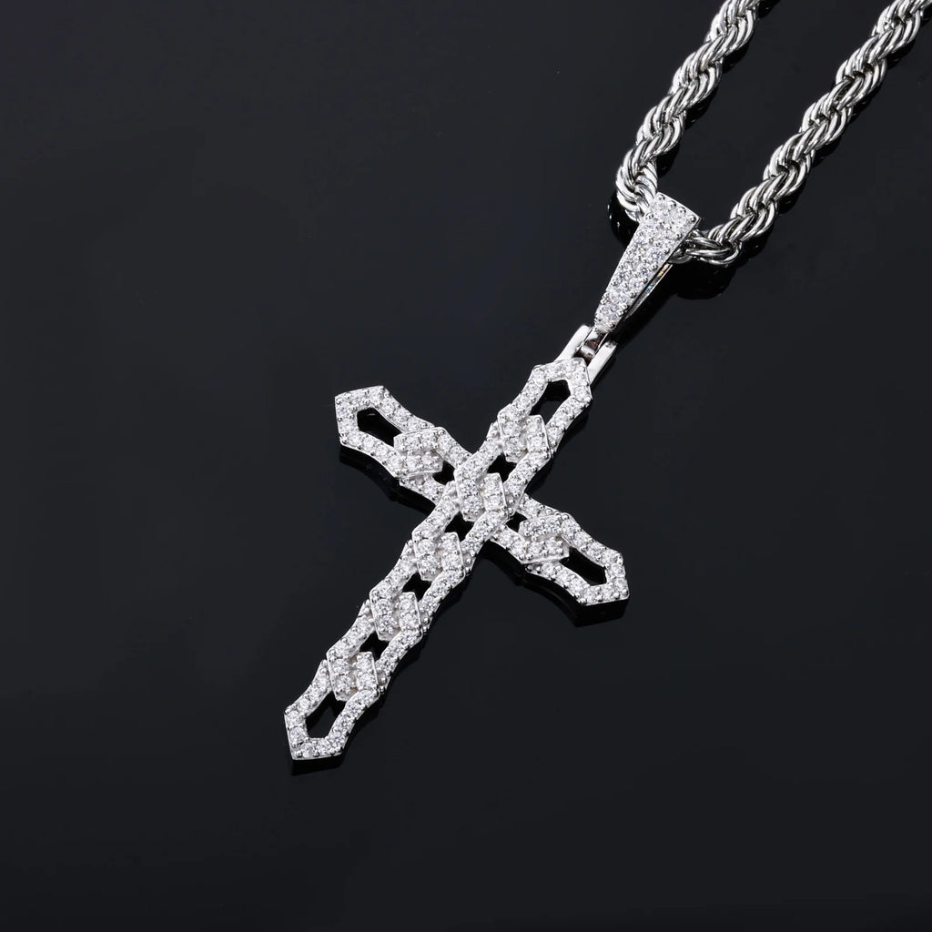 Unisex 925 Sterling Silver VVS Moissanite Cross Iced Out Pendant TQP0851