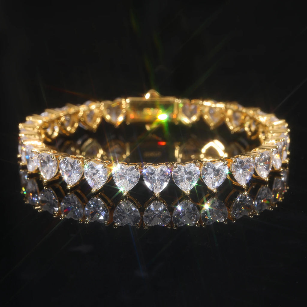 Unisex 5mm Round Brilliant Cut VVS Moissanite Heart Tennis Bracelet 925 Sterling Silver