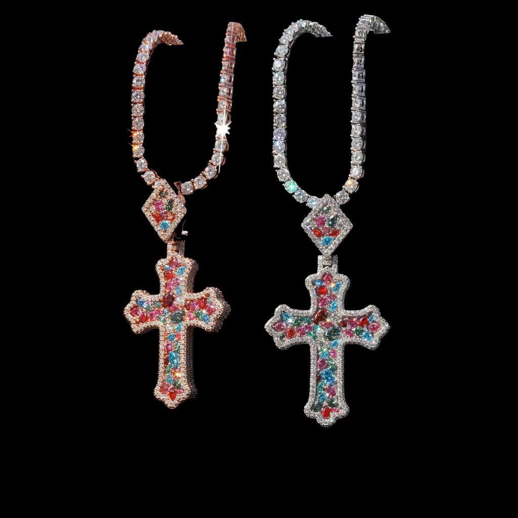 Unisex Iced Out Cross Pendant 925 Sterling Silver VVS Moissanite BP4158