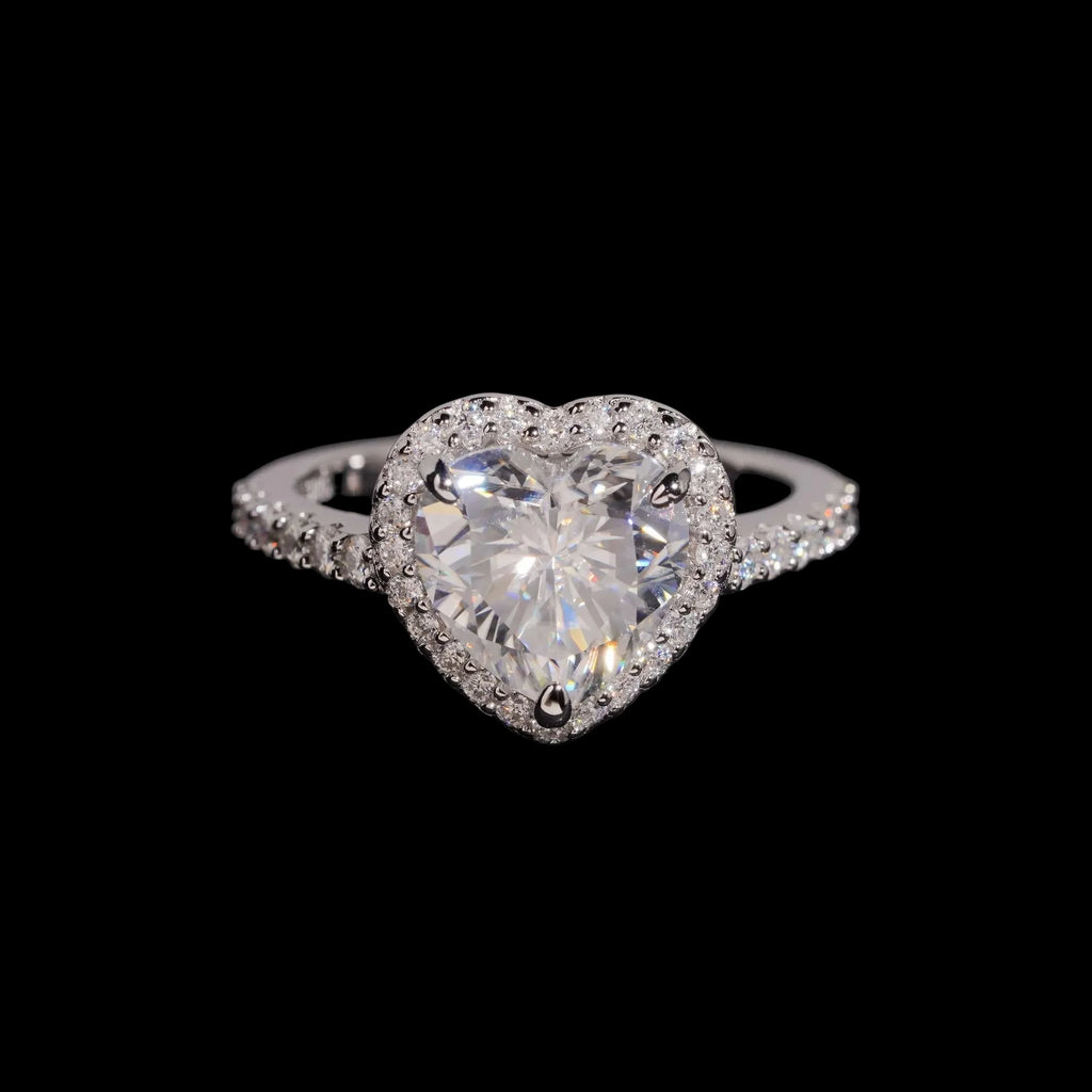 Women's Heart Cut VVS Moissanite Halo Engagement Ring 925 Sterling Silver