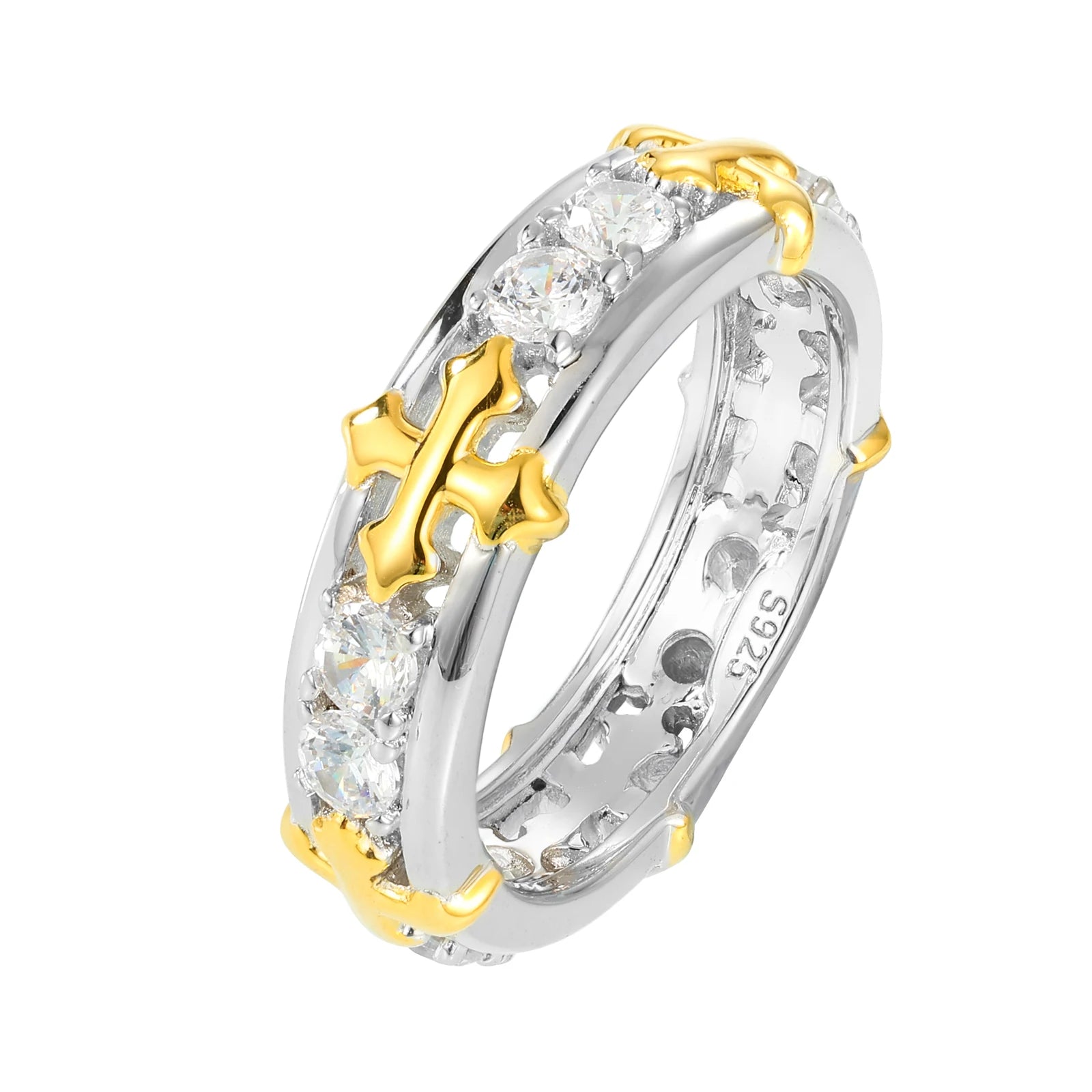 Men's Iced Out 925 Sterling Silver VVS Moissanite Round Brilliant Cut Cross Ring