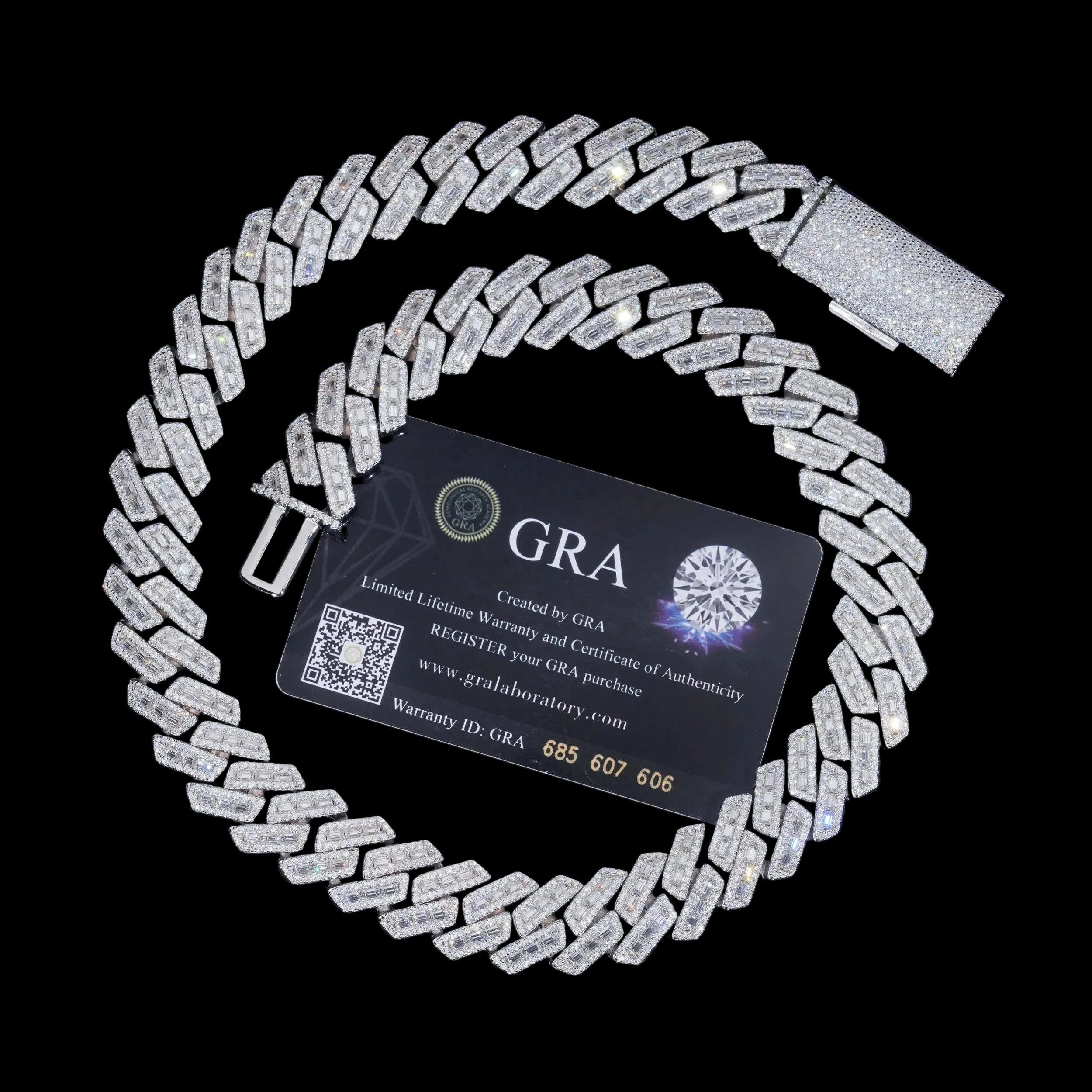Men's 18mm Baguette Cut VVS Moissanite Cuban Link Chain Necklace 925 Sterling Silver