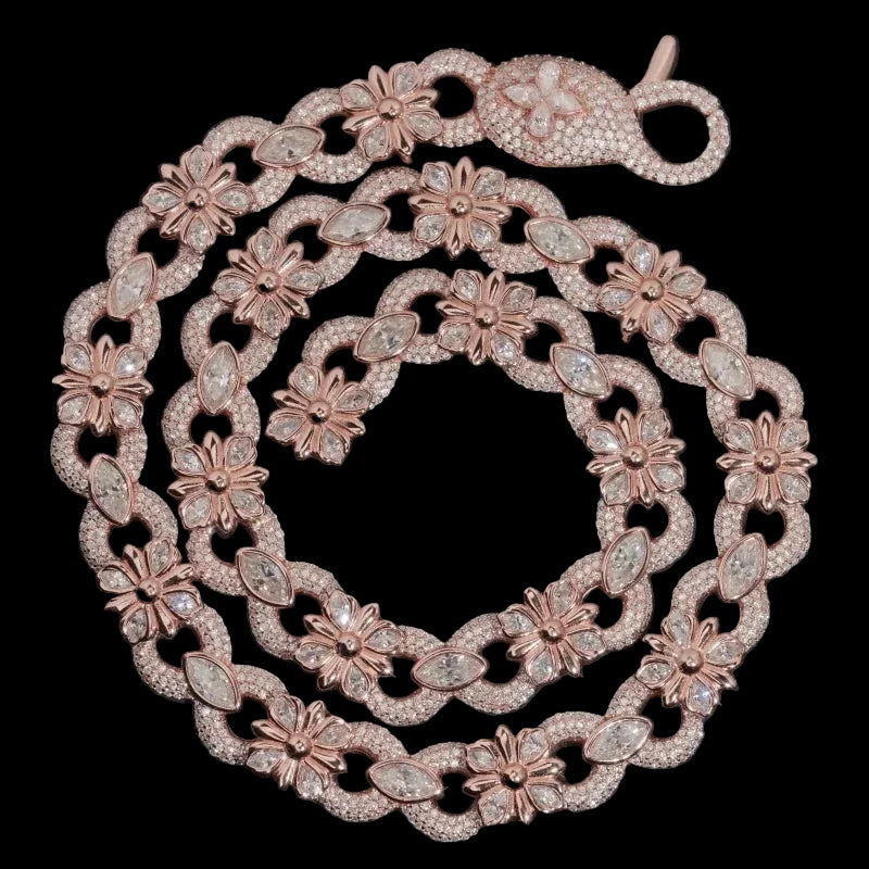 Unisex 15mm Cross Infinity Link Round Brilliant Cut VVS Moissanite Cuban Link Chain Necklace Rose Gold Plated 925 Sterling Silver