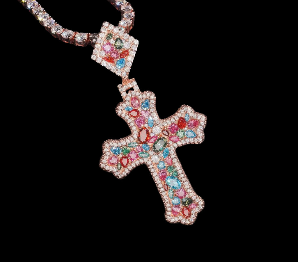 Unisex Iced Out Cross Pendant 925 Sterling Silver VVS Moissanite BP4158