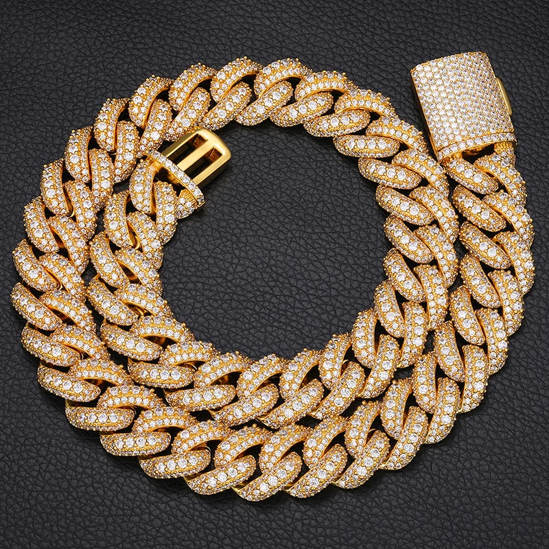 Men's 18mm 3 Row VVS Moissanite Cuban Link Chain Necklace 925 Sterling Silver