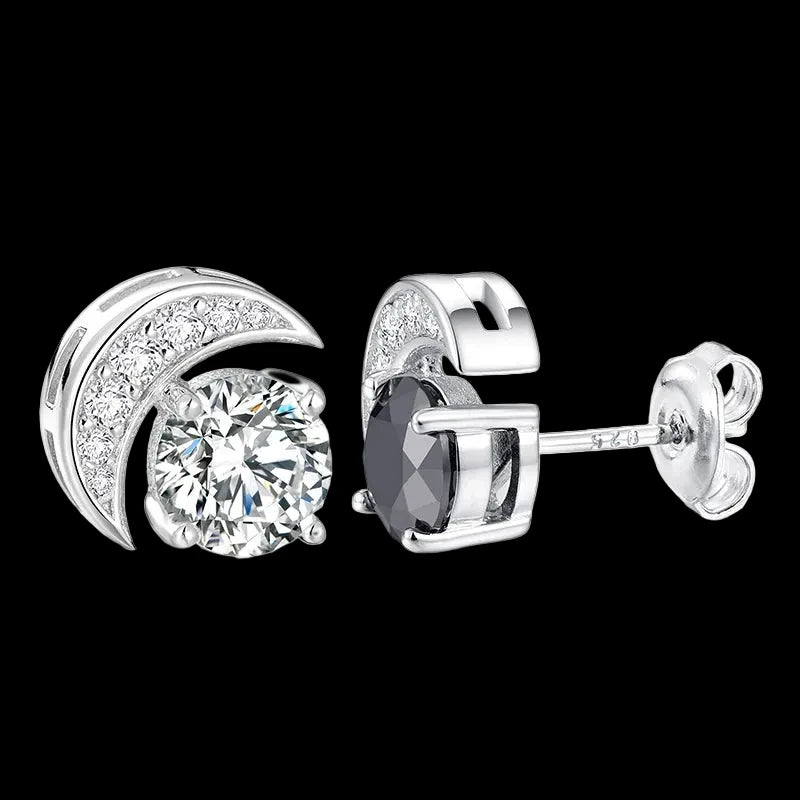 Unisex 925 Sterling Silver VVS Moissanite Sun and Moon Stud Earrings
