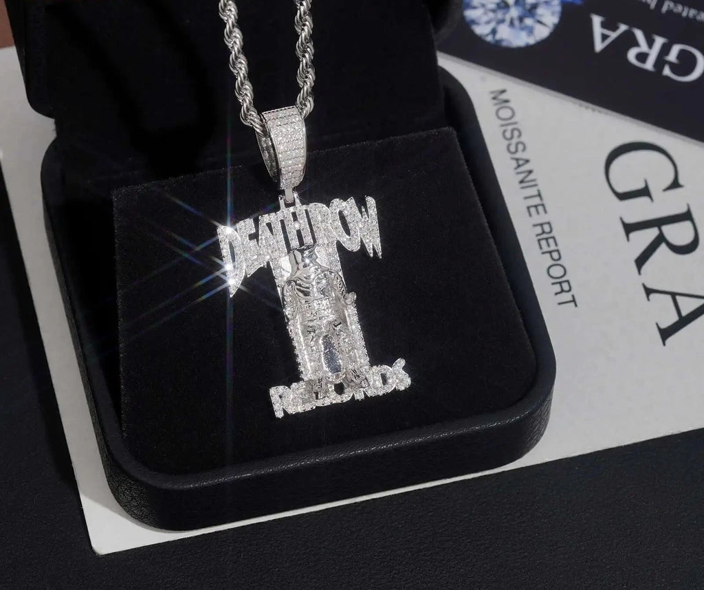 Unisex Iced Out 925 Sterling Silver Moissanite Deathrow Pendant