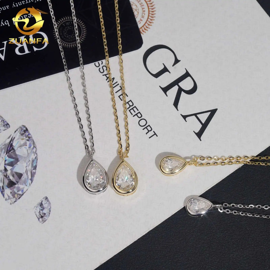 Unisex Iced Out 925 Sterling Silver VVS Moissanite Bezel Drop Pendant Necklace