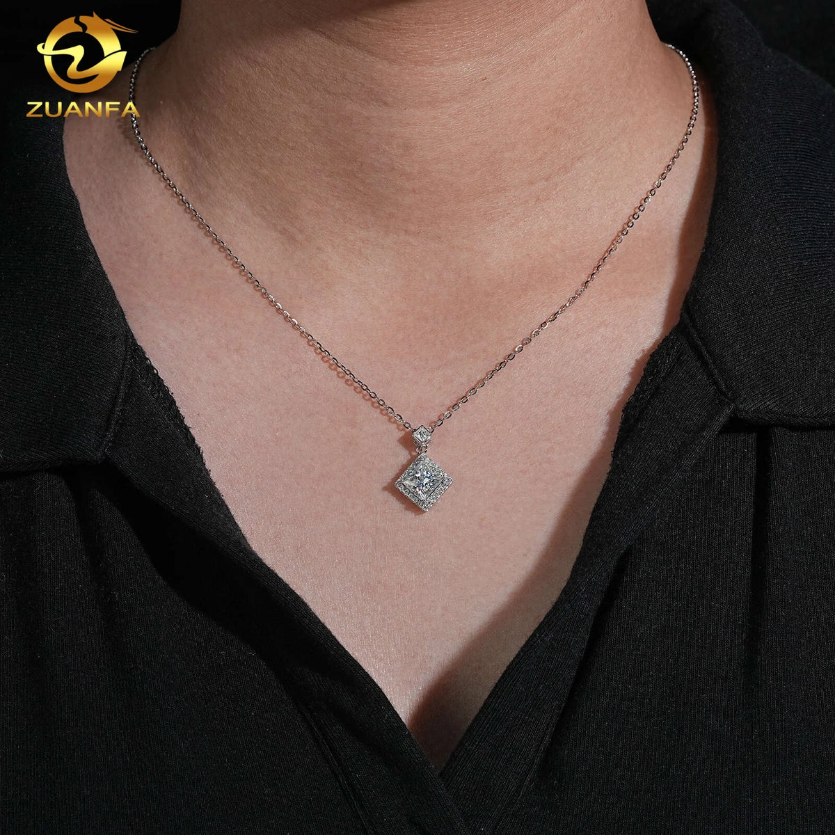 Unisex 925 Sterling Silver Moissanite Heart Shape Pendant Necklace