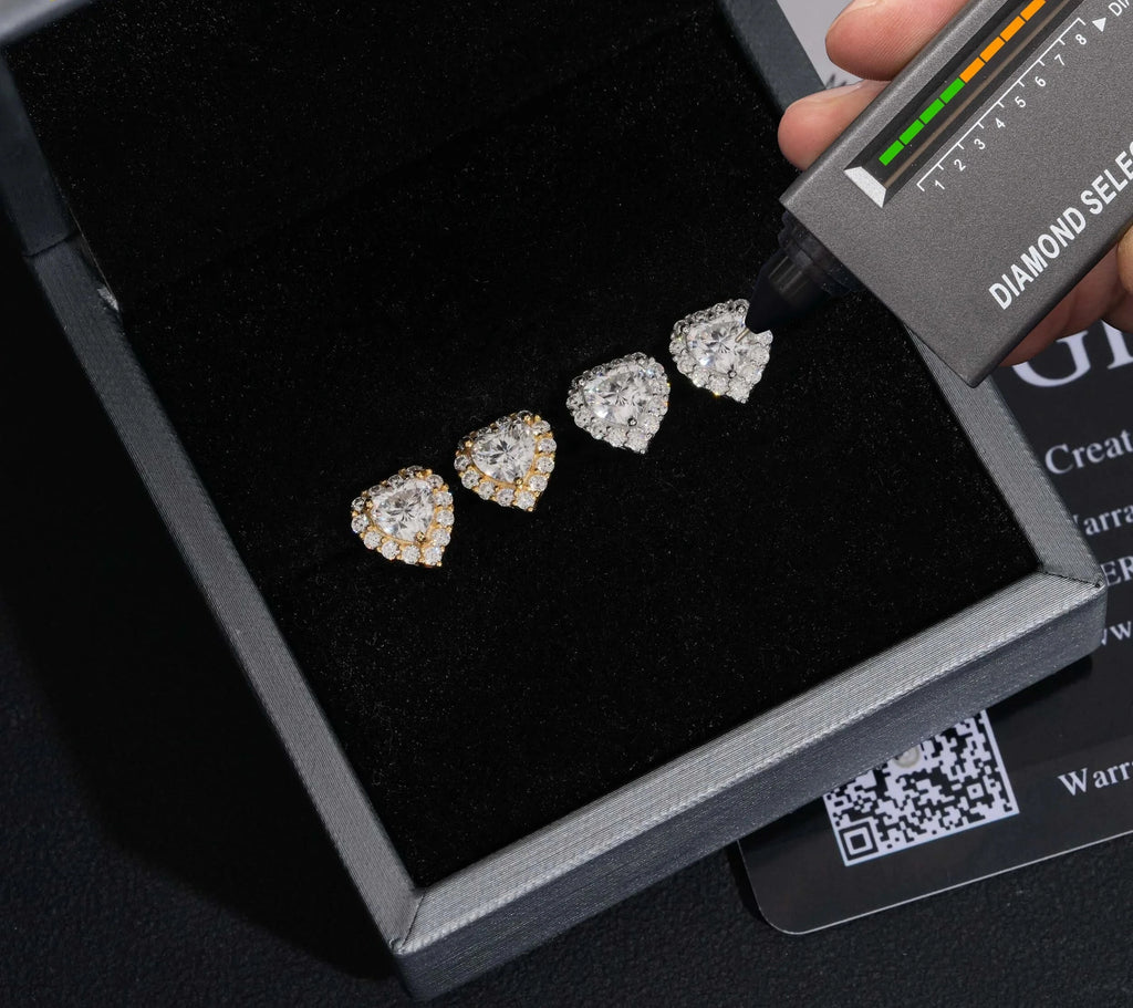 Unisex 925 Sterling Silver VVS Moissanite Heart Stud Earrings