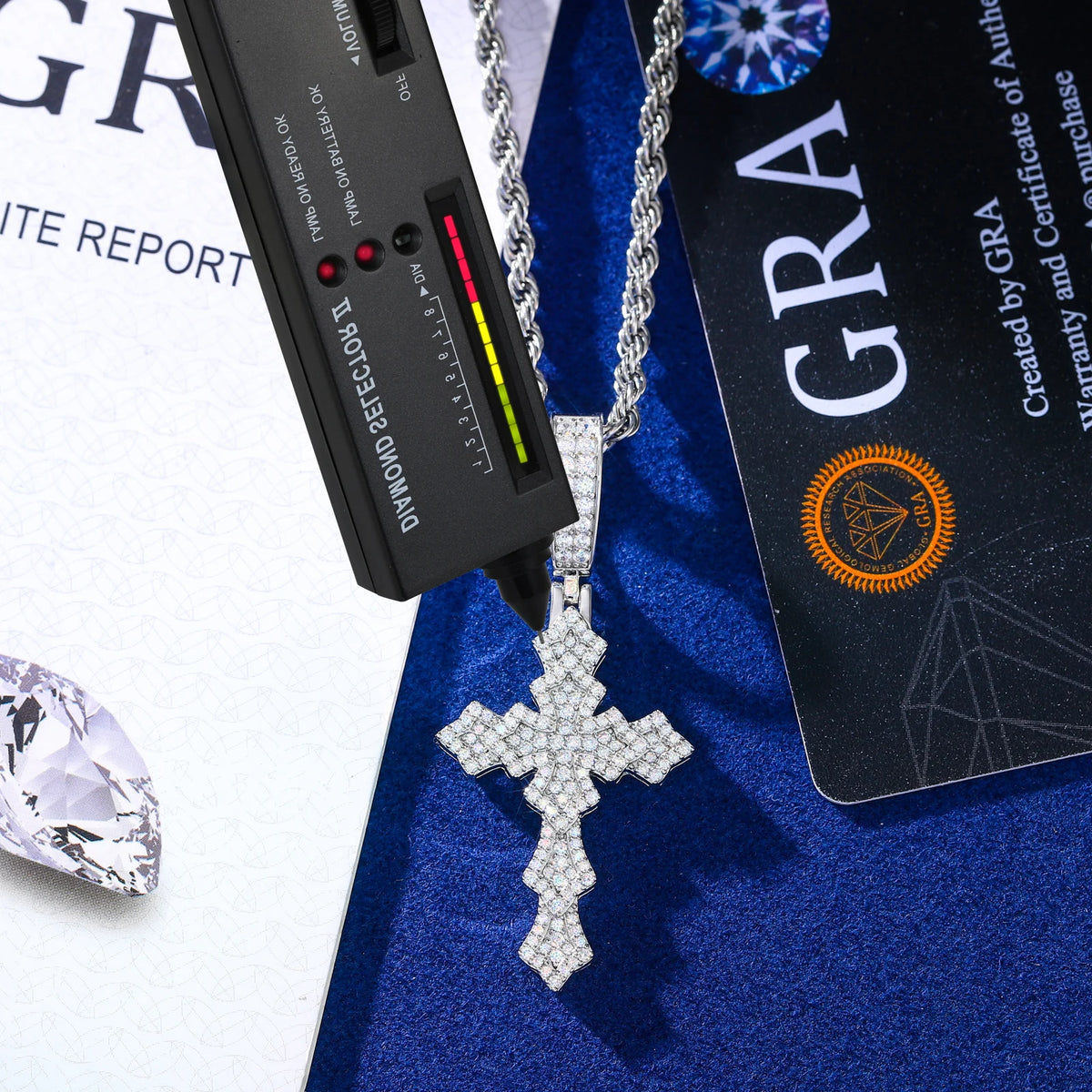 Unisex 925 Sterling Silver VVS Moissanite Iced Out Layered Lily Cross Pendant TQP0858