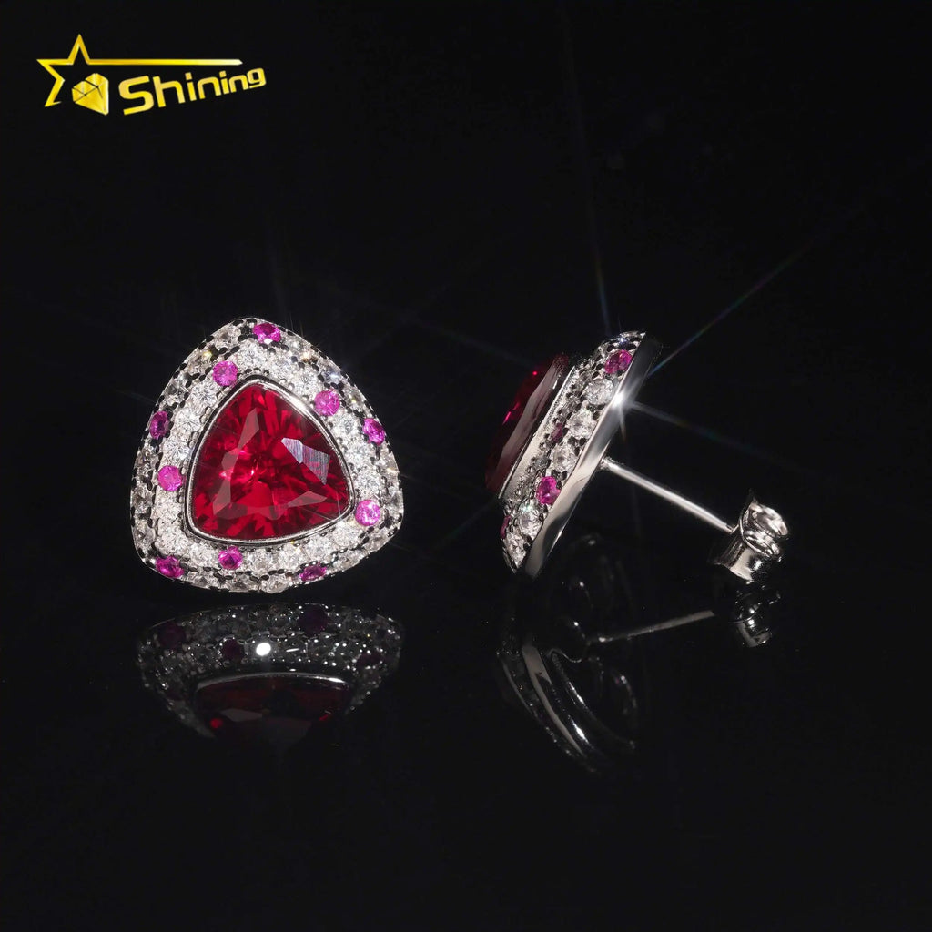 Women's Round Brilliant Cut VVS Moissanite & Lab Grown Ruby Push Back Stud Earrings 925 Sterling Silver