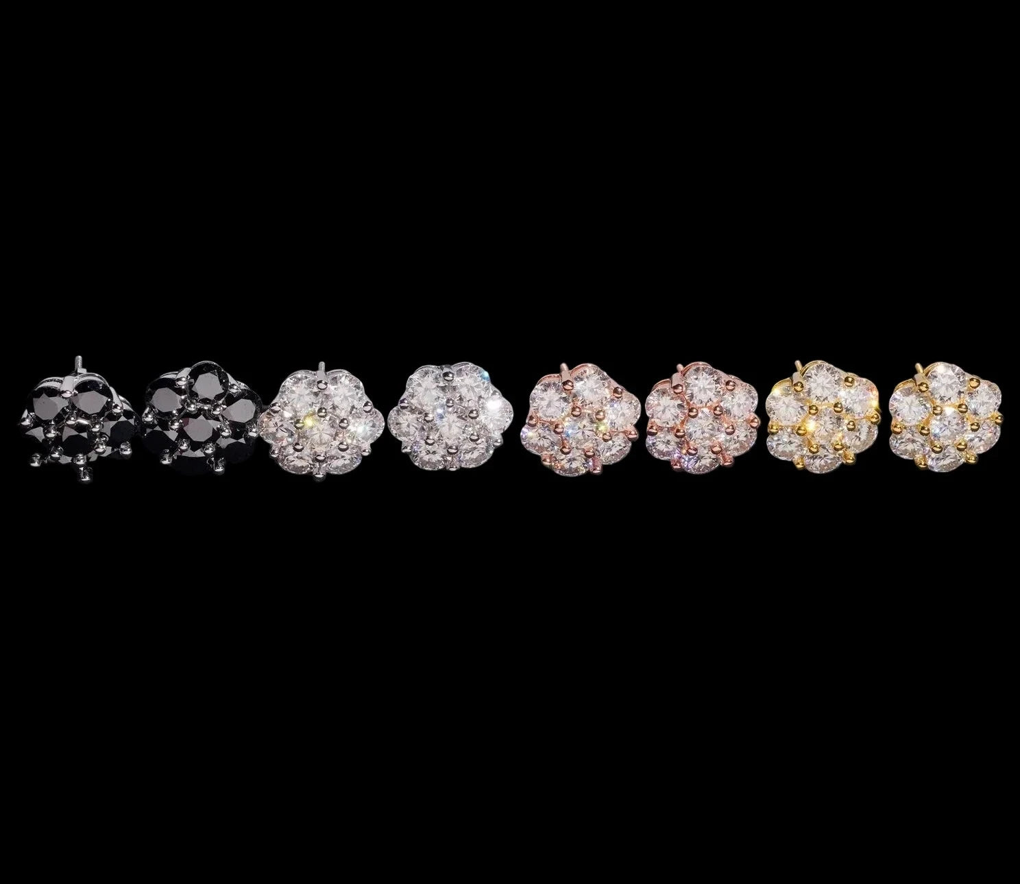 Unisex 925 Sterling Silver VVS Moissanite Flower Iced Cluster Stud Earrings