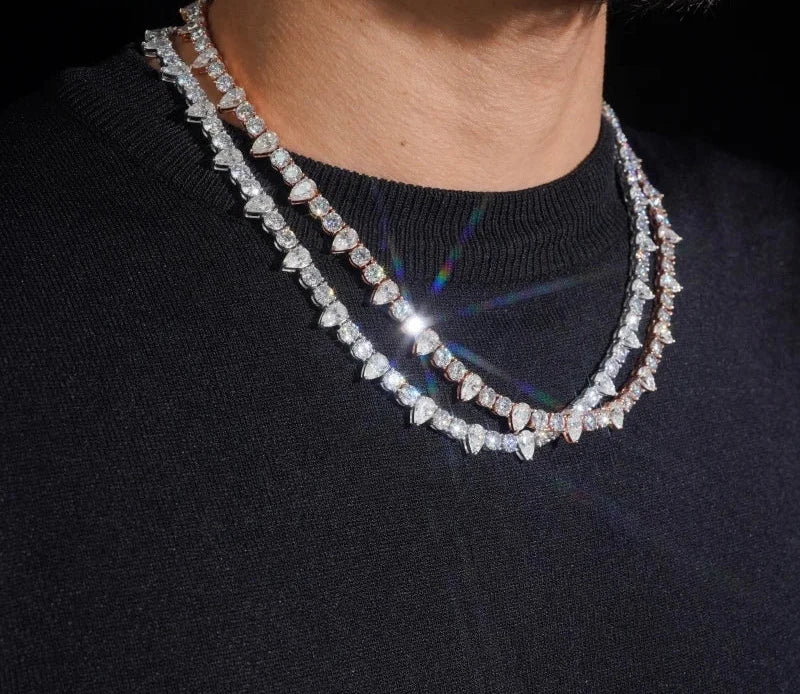 Men's Iced Out 925 Sterling Silver Round Moissanite Spike Tennis Chain Necklace 5mm