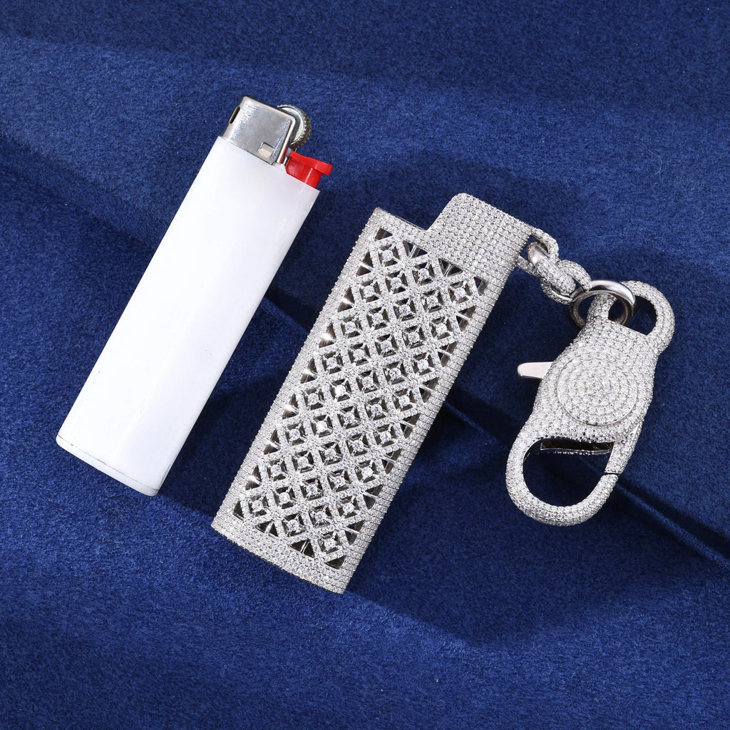 Men's Iced Out Moissanite Lighter Case 925 Sterling Silver Wallet Chain