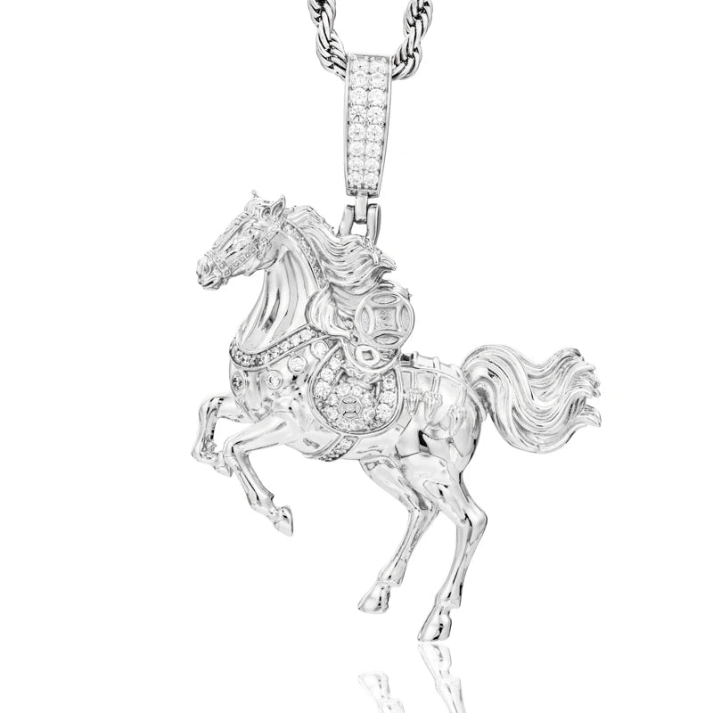 Men's Iced Out Horse Pendant 925 Sterling Silver VVS Moissanite TQP0835