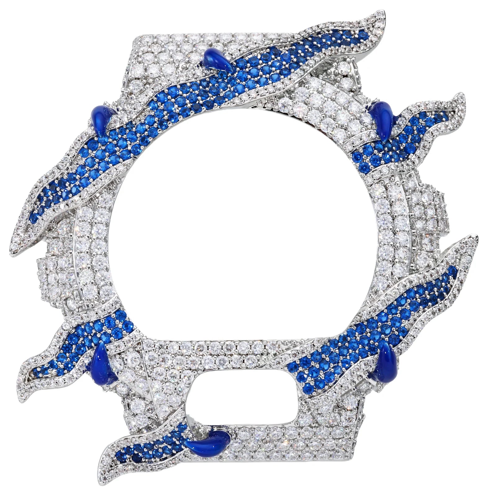 Luxury White Gold Buss Down Iced Out Flame Watch Case 925 Silver VVS Moissanite Bezel DW6900
