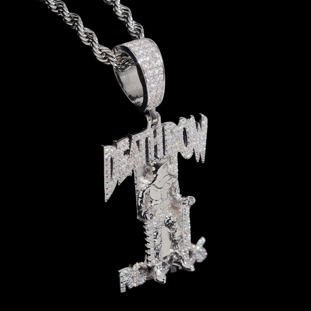 Unisex Iced Out 925 Sterling Silver Moissanite Deathrow Pendant