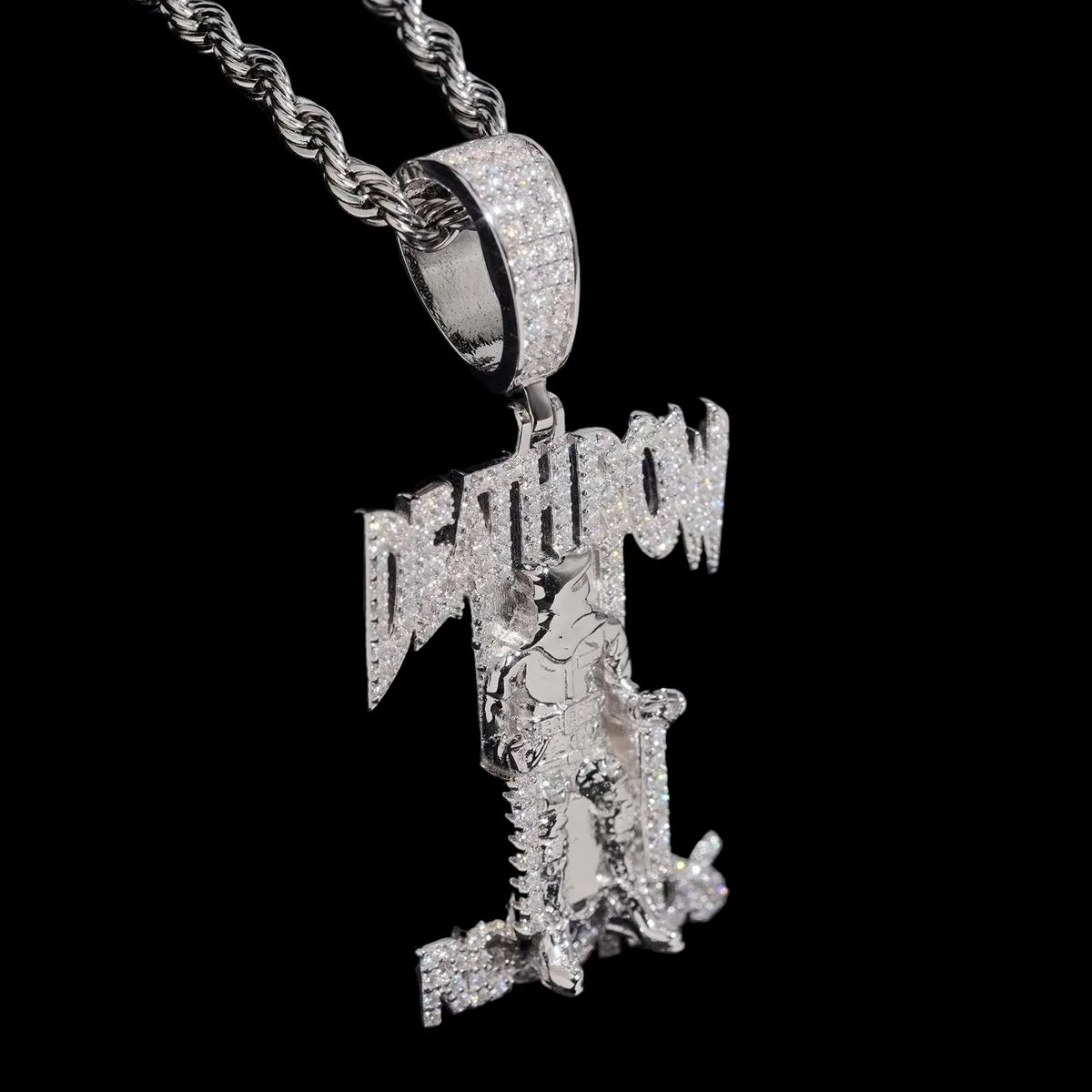 Unisex Iced Out 925 Sterling Silver Moissanite Deathrow Pendant