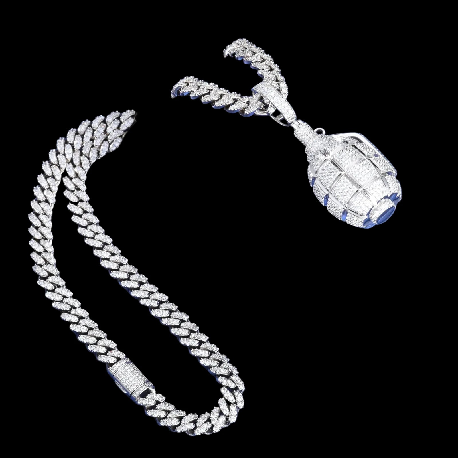 Unisex 925 Sterling Silver VVS Moissanite Hand Grenade Pendant TQP0505