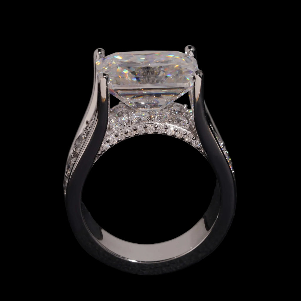 Unisex Iced Out 925 Sterling Silver VVS Moissanite Radiant Cut Hip Hop Ring