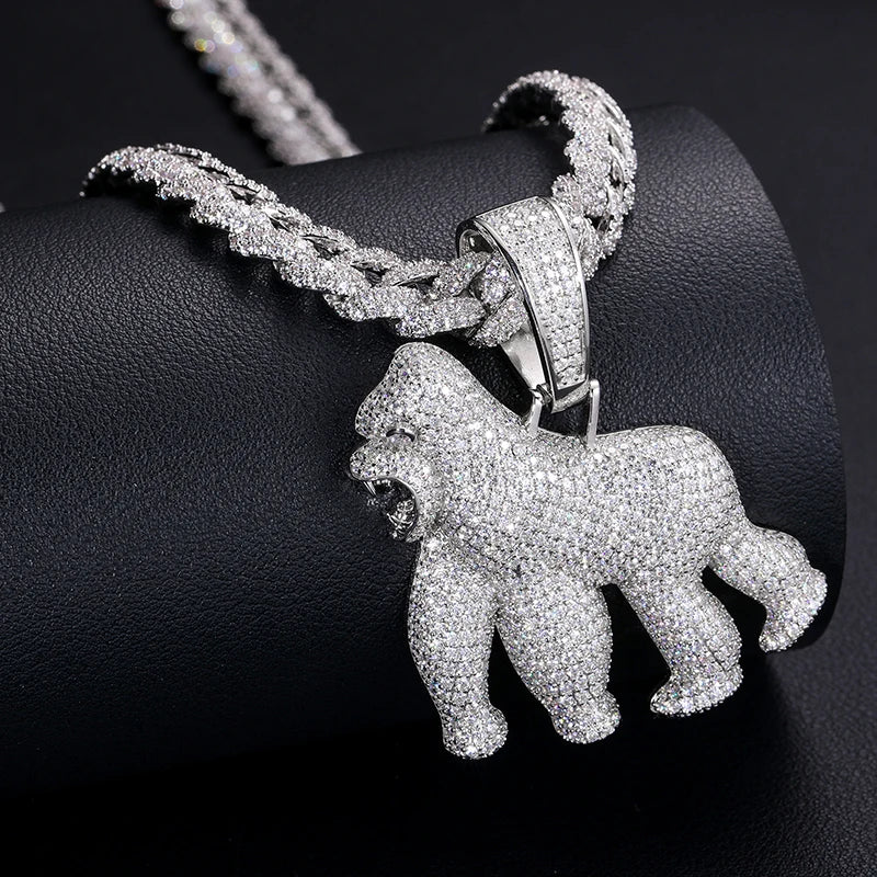 Men's 925 Sterling Silver VVS Moissanite Iced Out Gorilla Pendant